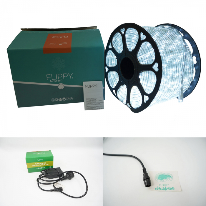 Instalatie Craciun, 42 m, 1008 Led-uri, Furtun Luminos, Alb rece, Transformator, 8 jocuri de lumini, Sectionabila, 220 V, Flippy [6]