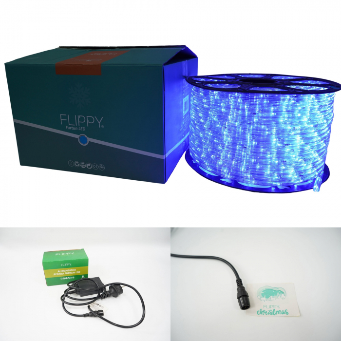 Instalatie Craciun, 44 m, 1056 Led-uri, Furtun Luminos, Albastru, Transformator, 8 jocuri de lumini, Sectionabila, 220 V, Flippy [6]