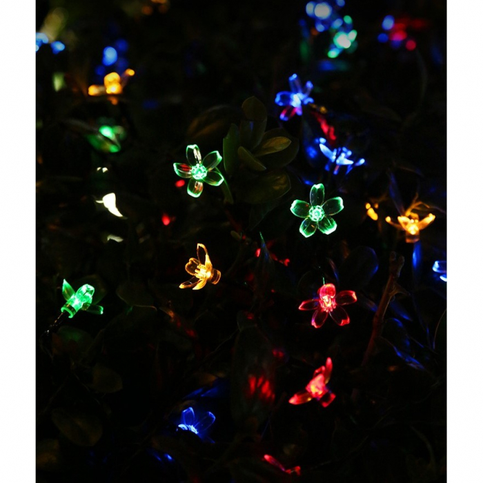 Instalatie Craciun, 5 metri, 20 Becuri LED tip Flori de cires, pentru exterior cu incarcare solara, Multicolor, Flippy [4]