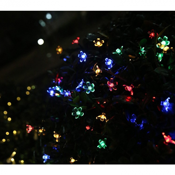 BF-Instalatie Craciun, 5 metri, 20 Becuri LED tip Flori de cires, pentru exterior cu incarcare solara, Multicolor, Flippy [3]