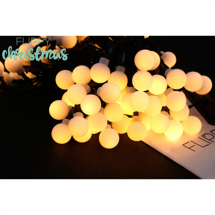 Instalatie Craciun, 5 metri, 20 de LED-uri cu ornament tip Bulb, 8 jocuri de lumini alb cald, cu energie solara, liniar, cablu verde, interior/exterior, Flippy [6]