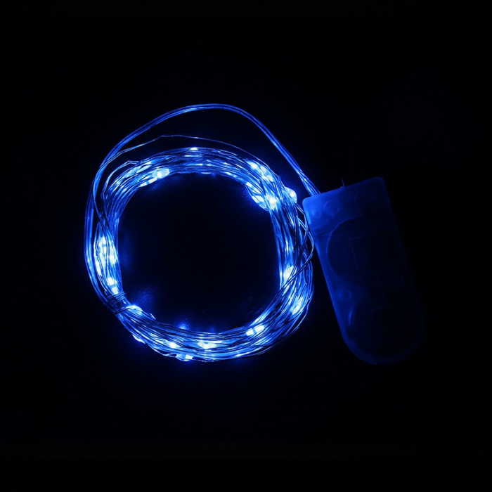 Instalatie Craciun, 5 metri, 50 LED-uri, Albastru, cu baterii, fir cupru, liniar, interior/exterior, Flippy [3]