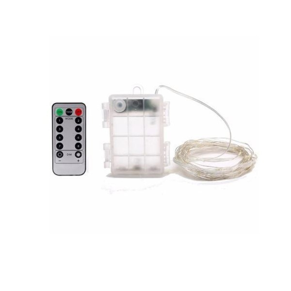 Instalatie Craciun, 5 metri, 50 LED-uri, cu Baterii si Telecomanda cu 8 functii, Alb rece, Flippy [1]