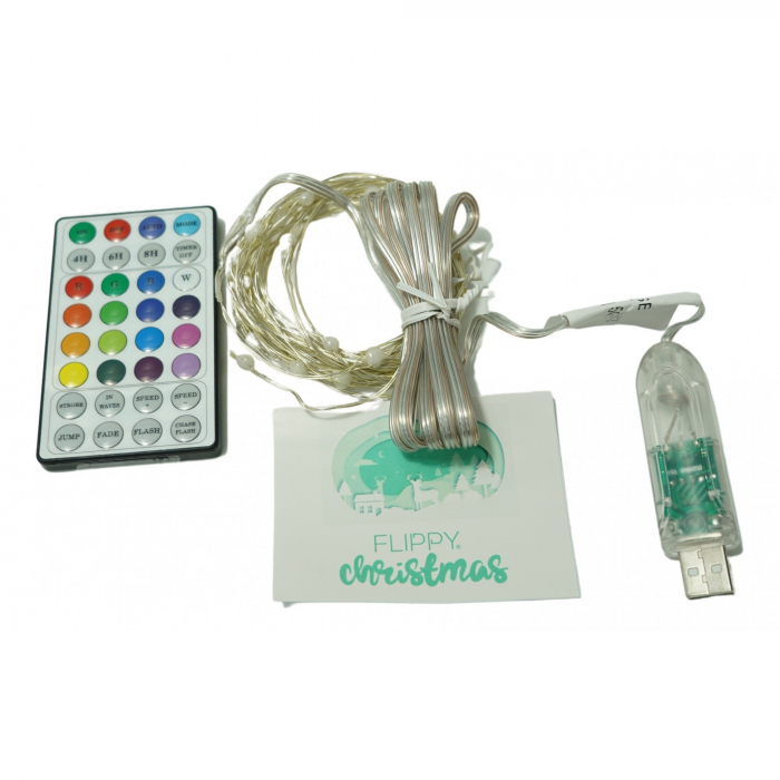 Instalatie Craciun, 5 metri, 50 LED-uri, telecomanda 32 de functii, multicolor RBG, fir cupru, USB, interior, Flippy [1]
