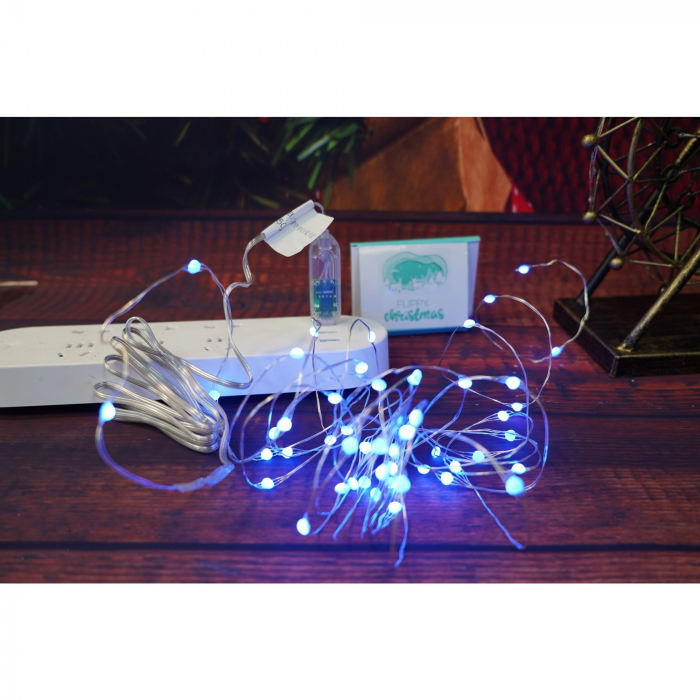 Instalatie Craciun, 5 metri, 50 LED-uri, telecomanda 32 de functii, multicolor RBG, fir cupru, USB, interior, Flippy [2]
