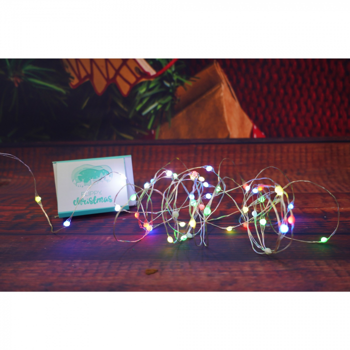 Instalatie Craciun, 5 metri, 50 LED-uri, telecomanda 32 de functii, multicolor RBG, fir cupru, USB, interior, Flippy [3]