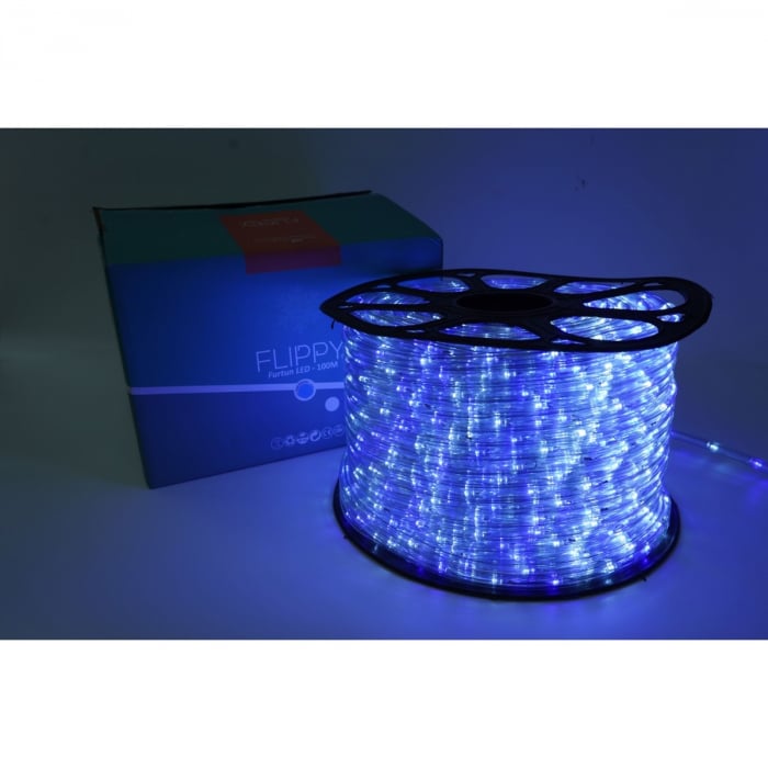 Lichidare de stoc Instalatie Craciun, 50 m, 1200 Led-uri, Furtun Luminos, Alb rece/ Albastru, Transformator, 8 jocuri de lumini, Sectionabila, 220 V, Flippy [10]