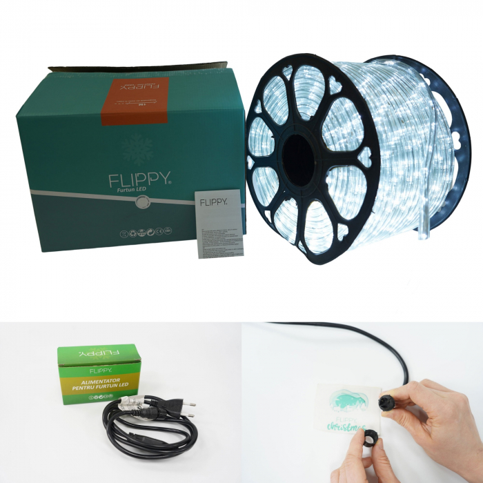 Lichidare Instalatie Craciun, 50 m, 1200 Led-uri, Furtun Luminos, Alb rece, Transformator, Sectionabila, 220 V, Flippy [9]