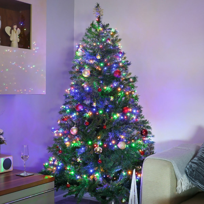 Instalatie Craciun, 55 m, 550 Led-uri ,Liniara, Rosu/Albastru/Rosu/Verde, Flash, Transformator, Interconectabila, Prelungitor 5 m inclus, Fir Verde, Flippy [2]
