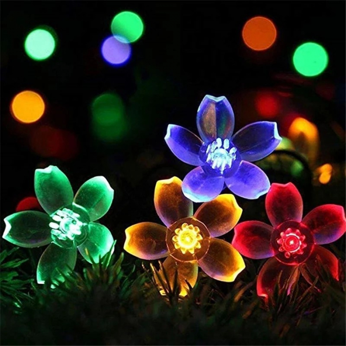 Instalatie Craciun, 6.5 metri, 30 Becuri LED tip Flori de cires, pentru exterior cu incarcare solara, Multicolor, Flippy [5]