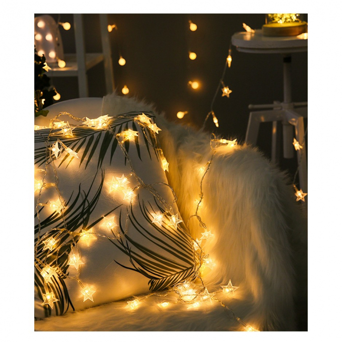 Instalatie Craciun, 6 metri, 40 LED-uri cu Ornament tip Stea, Alb Cald, telecomanda 8 functii, USB, fir cupru, liniar, interior/exterior, Flippy [7]