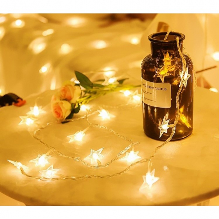 Instalatie Craciun, 6 metri,40 LED-uri cu Ornament tip Stea, Alb Cald, USB lung, fir cupru, liniar, interior/exterior, Flippy [4]