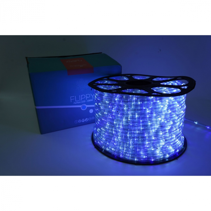 Instalatie Craciun, 68 m, 1632 Led-uri, Furtun Luminos, Alb rece/ Albastru, Transformator, 8 jocuri de lumini, Sectionabila, 220 V, Flippy [10]