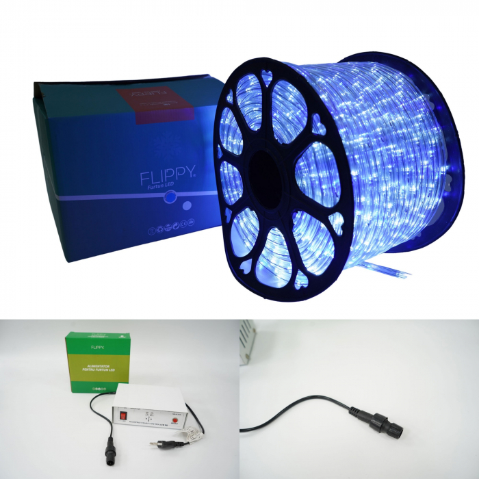 Instalatie Craciun, 70 m, 1680 Led-uri, Furtun Luminos, Alb rece/ Albastru, Transformator, 8 jocuri de lumini, Sectionabila, 220 V, Flippy [6]