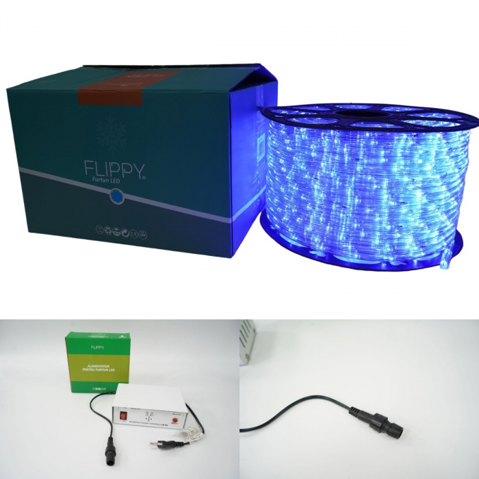 Instalatie Craciun, 70 m, 1680 Led-uri, Furtun Luminos, Albastru, Transformator, 8 jocuri de lumini, Sectionabila, 220 V, Flippy [11]