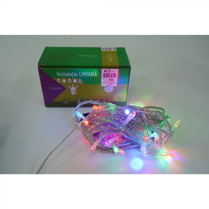 Instalatie Craciun, 75 m, 750 Led-uri ,Liniara, Rosu/Albastru/Rosu/Verde, Flash, Transformator cu telecomanda, Interconectabila, Prelungitor 5 m inclus, Fir Verde, Flippy [3]