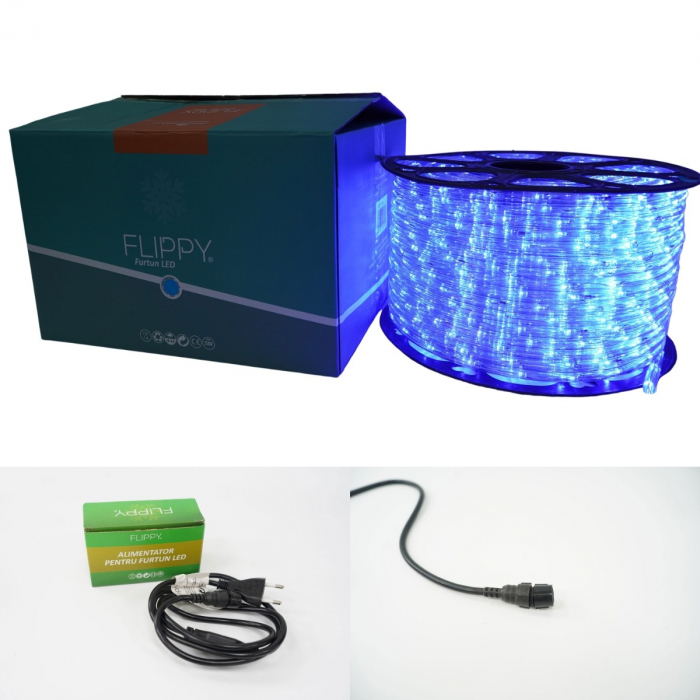 Instalatie Craciun, 76 m, 1824 Led-uri, Furtun Luminos, Albastru, Transformator, Sectionabila, 220 V, Flippy [11]