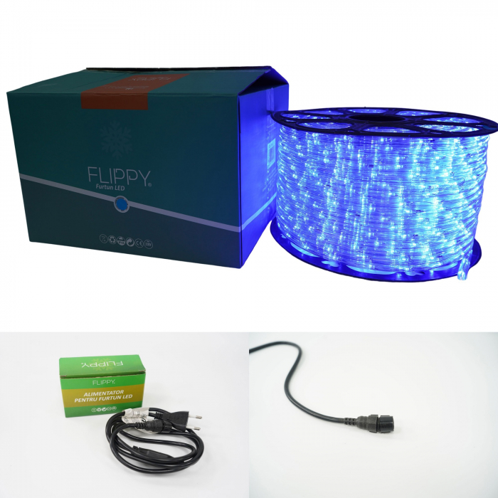 Instalatie Craciun, 76 m, 1824 Led-uri, Furtun Luminos, Albastru, Transformator, Sectionabila, 220 V, Flippy [6]