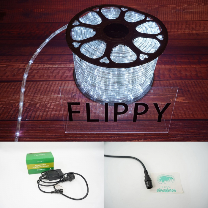 Instalatie Craciun, 78 m, 1872 Led-uri, Furtun Luminos, Alb rece, Transformator, 8 jocuri de lumini, Sectionabila, 220 V, Flippy [16]