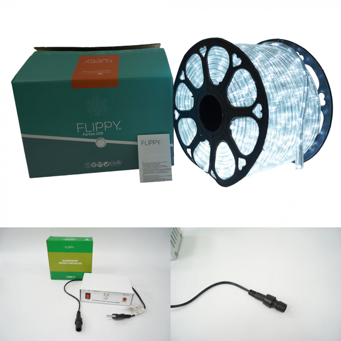 Instalatie Craciun, 78 m, 1872 Led-uri, Furtun Luminos, Alb rece, Transformator, 8 jocuri de lumini, Sectionabila, 220 V, Flippy [6]