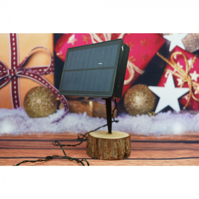 Instalatie Craciun, 8 metri, 50 de LED-uri, alb cald, telecomanda 8 functii, cu energie solara, fir negru, liniar, interior/exterior, Flippy [3]