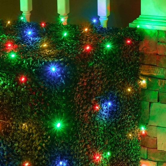 Instalatie Craciun, 80 m, 800 Led-uri ,Liniara, Rosu/Albastru/Rosu/Verde, Flash, Transformator, Interconectabila, Prelungitor 3 m inclus, Fir Verde, Flippy [5]