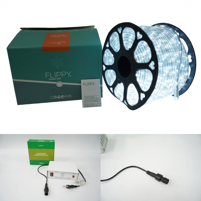 Instalatie Craciun, 86 m, 2064 Led-uri, Furtun Luminos, Alb rece, Transformator, 8 jocuri de lumini, Sectionabila, 220 V, Flippy [11]