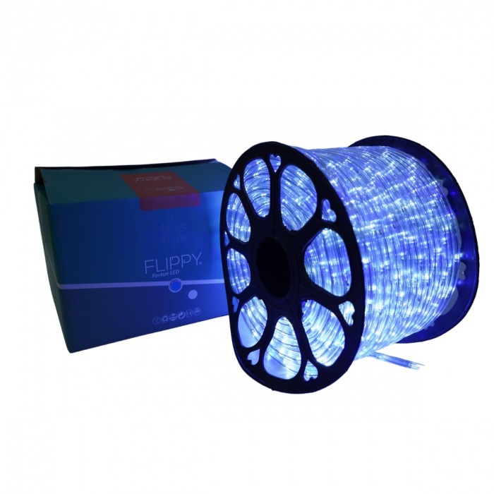 Instalatie Craciun, 96 m, 2304 Led-uri, Furtun Luminos, Alb rece/ Albastru, Transformator, 8 jocuri de lumini, Sectionabila, 220 V, Flippy [1]