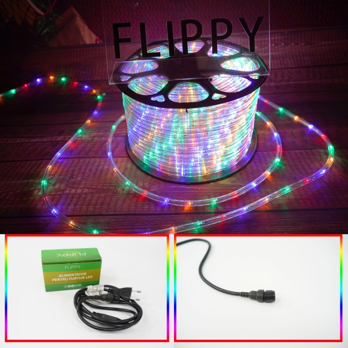 Instalatie Craciun, 96 m, 2304 Led-uri, Furtun Luminos, Multicolor, Transformator, 8 jocuri de lumini, Sectionabila, 220 V, Flippy [16]