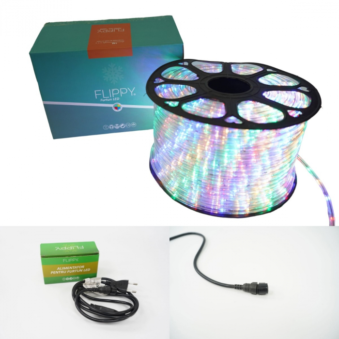 Instalatie Craciun, 96 m, 2304 Led-uri, Furtun Luminos, Multicolor, Transformator, Sectionabila, 220 V, Flippy [11]