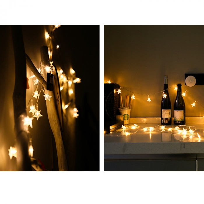Instalatie Craciun cu baterii, 1.5 metri, 10 LED-uri tip Stea, fir Transparent, Alb Cald, Flippy [2]
