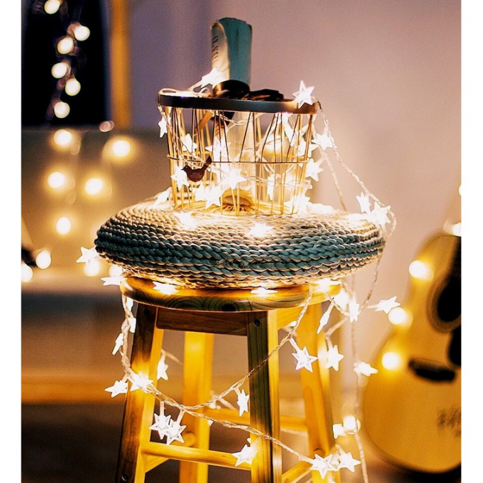 Instalatie Craciun cu baterii, 3 metri, 20 LED-uri tip Stea, fir Transparent, Alb Cald, Flippy [2]