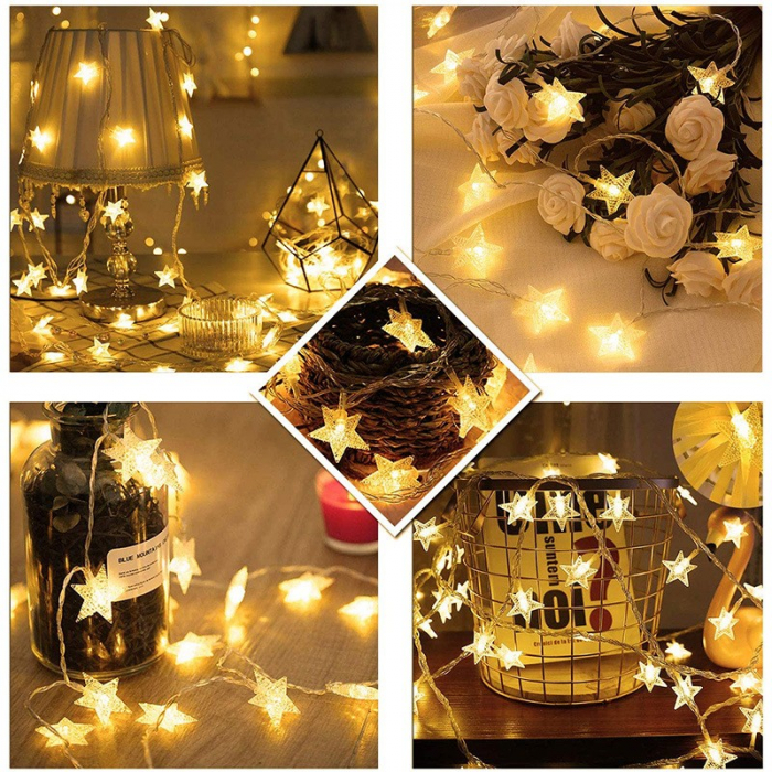 Instalatie Craciun cu baterii, 3 metri, 20 LED-uri tip Stea, fir Transparent, Alb Cald, Flippy [4]