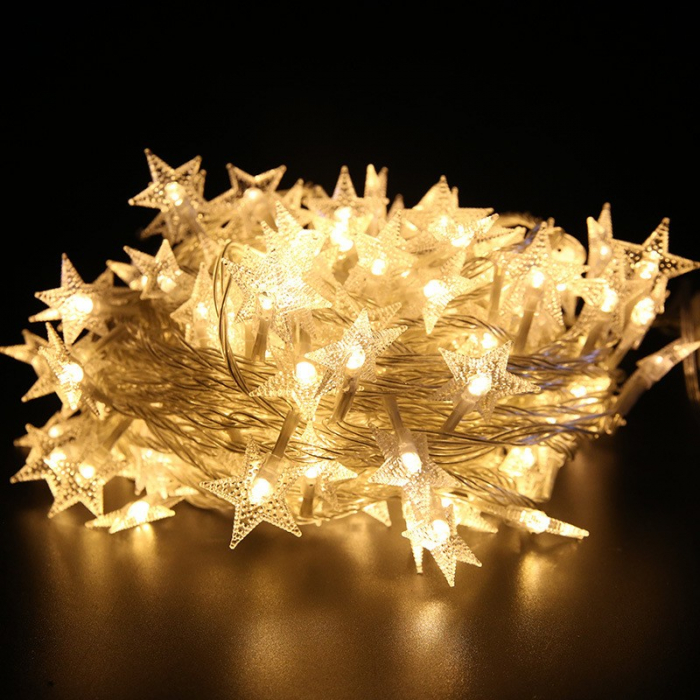 Instalatie Craciun cu baterii, 3 metri, 20 LED-uri tip Stea, fir Transparent, Alb Cald, Flippy [6]