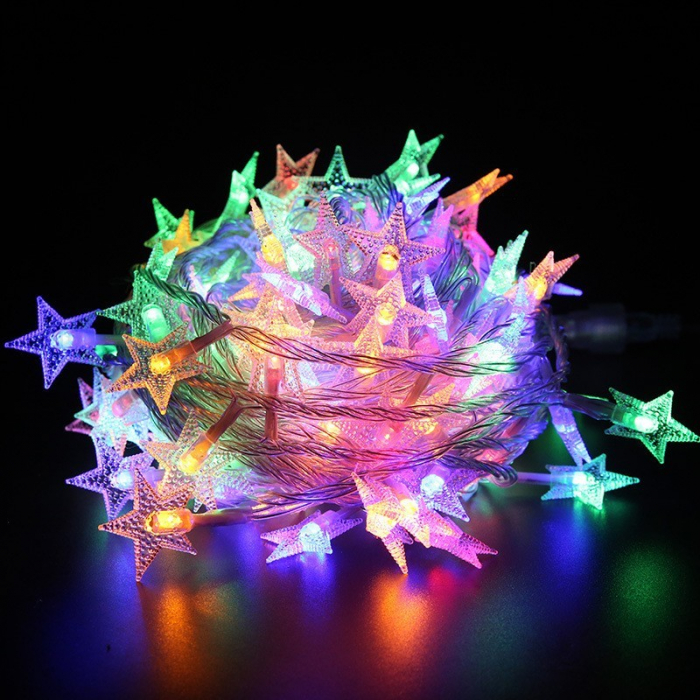 Instalatie Craciun cu baterii, 6 metri, 40 LED-uri tip Stea, fir Transparent, alb cald, Flippy [5]