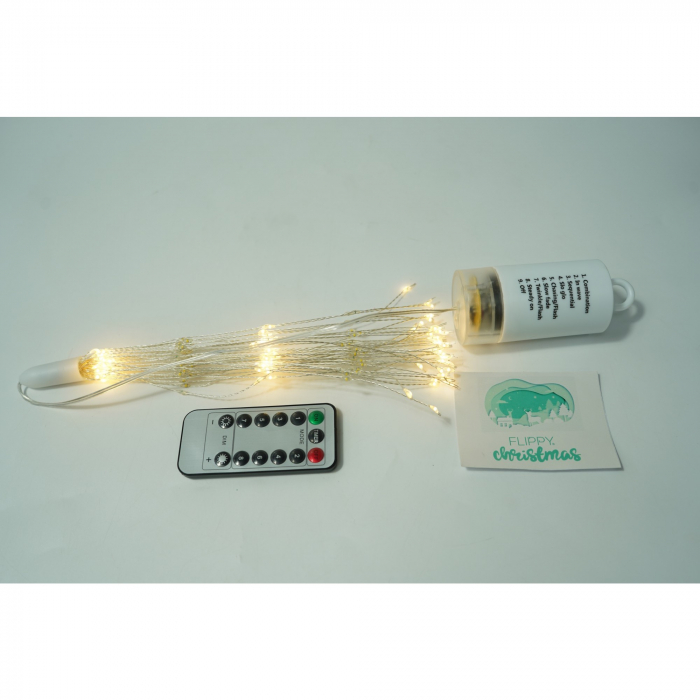 Instalatie Craciun, Flippy, 200 LED-uri, Telecomanda 8 functii, Incarcare Solara, Explozie Fireworks, Fir Cupru, interior/exterior, Alb Cald [5]