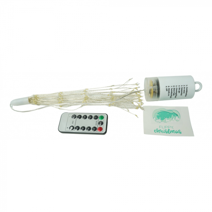 Instalatie Craciun, Flippy, 200 LED-uri, Telecomanda 8 functii, Incarcare Solara, Explozie Fireworks, Fir Cupru, interior/exterior, Alb Cald [1]