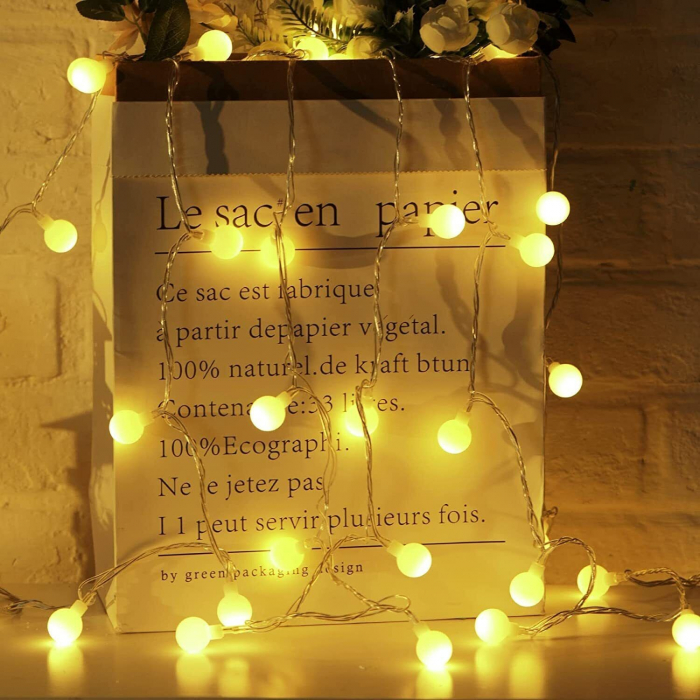 Instalatie Craciun, Flippy, 6 m, 50 de LED-uri, Model cu Bilute, Tip Liniara, cu Baterie, Interior/Exterior, Alb Cald [2]