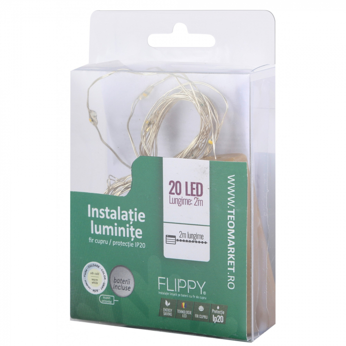 Instalatie Craciun, Liniara, 3 metri, Baterii, 30 LED-uri, Alb Cald, Fir Cupru, Interior/Exterior, Flippy [7]