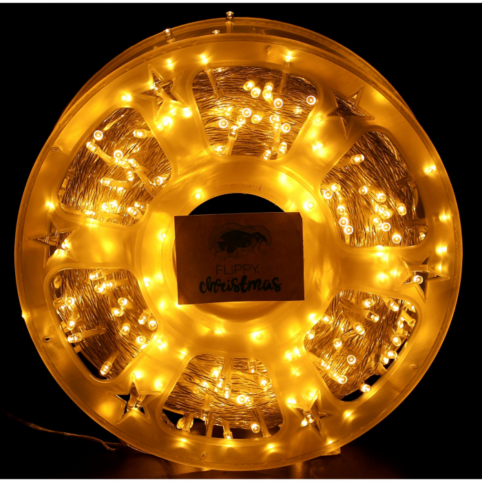 Instalatie Craciun liniara cu transformator, 100m, alb cald, 1000 LED-uri, fir transparent, 8 jocuri de lumini, Flippy [1]