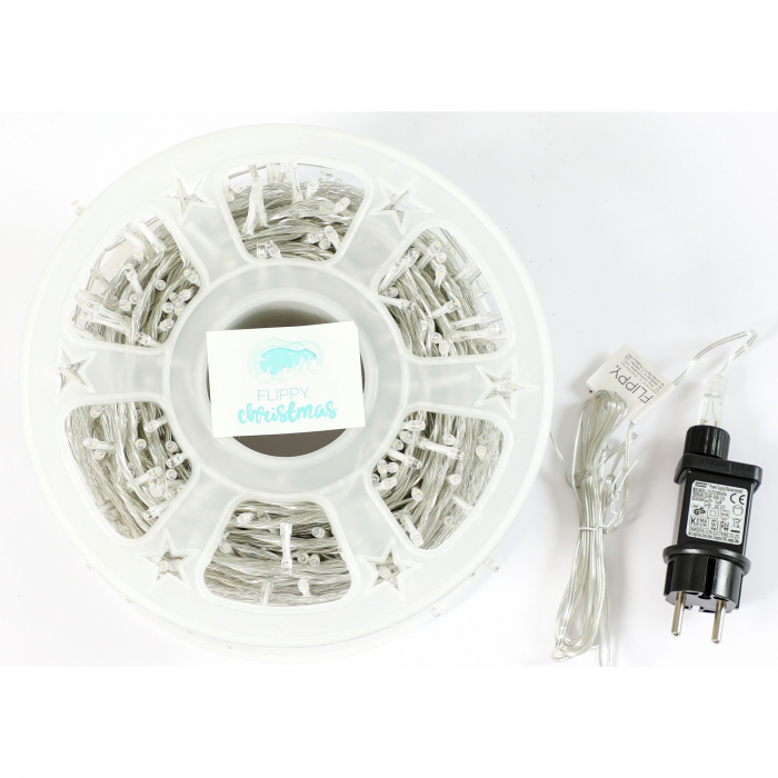 Instalatie Craciun liniara cu transformator, 100m, alb cald, 1000 LED-uri, fir transparent, 8 jocuri de lumini, Flippy [5]