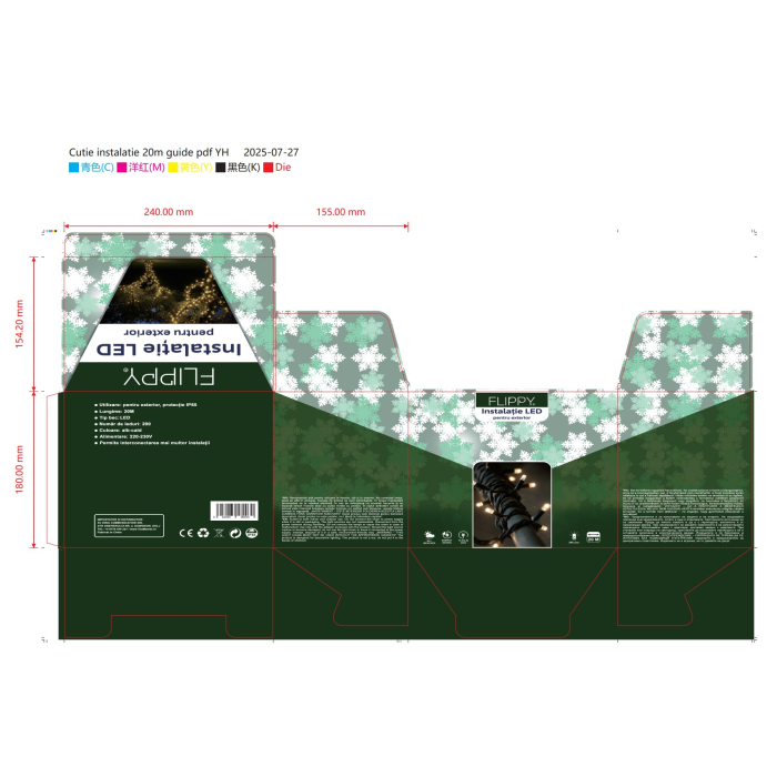 Instalatie Craciun Liniara exterior IP65, cu Alimentator 1.5 m inclus, 20 metri, 200 LED, Alb Cald [1]