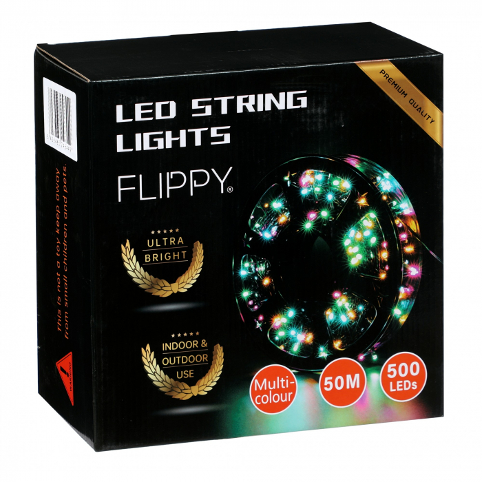 Instalatie Craciun liniara, fir negru, cu transformator, 50m, alb cald, 500 LED-uri V5, 8 jocuri de lumini, Flippy [7]