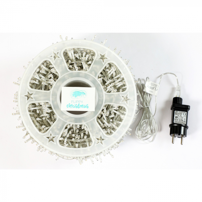 Instalatie Craciun liniara, fir transparent, cu transformator, 50m, alb cald, 2000 LED-uri, 8 jocuri de lumini, Flippy [4]