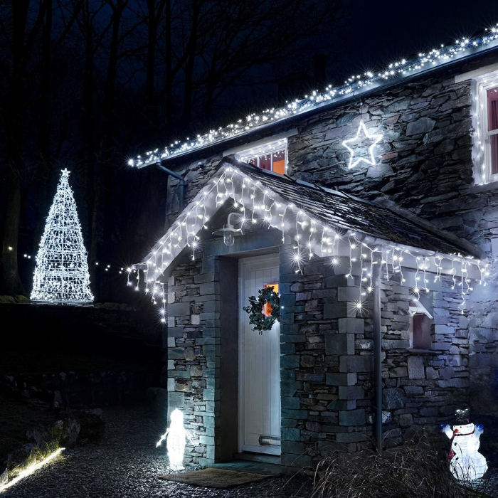 Instalatie Craciun Premium, IP65, Exterior, 225 m, Led-uri ,Franjuri, Turturi, Alb rece, Flash, Alimentator, Interconectabila, Fir Alb Cauciucat, 220v, Flippy [2]