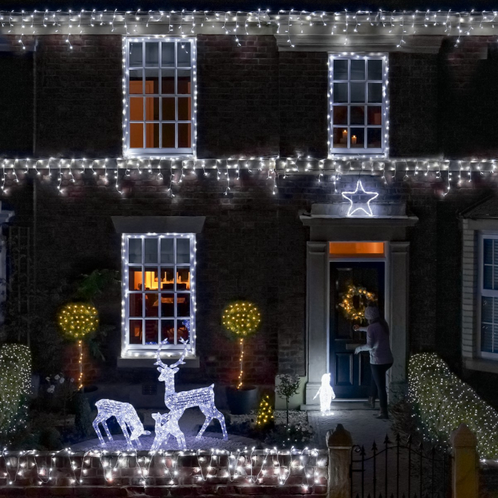 Instalatie Craciun Premium, IP65, Exterior, 225 m, Led-uri ,Franjuri, Turturi, Alb rece, Flash, Alimentator, Interconectabila, Fir Alb Cauciucat, 220v, Flippy [3]
