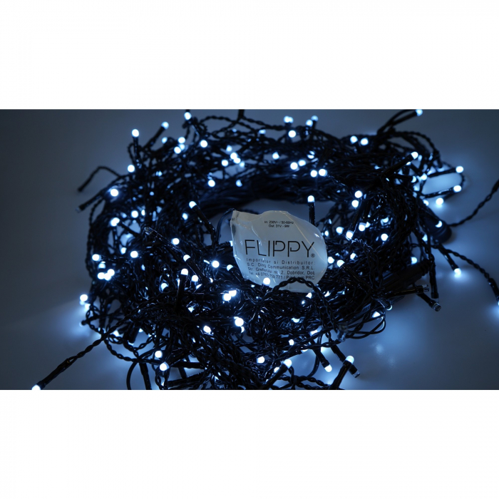 Instalatie Craciun Profesionala de Exterior IP65, 30 m, 720 Led-uri Mari ,Franjuri, Alb rece, Flash, Alimentator, Interconectabila, Fir Negru Cauciucat, 220v, Flippy [2]