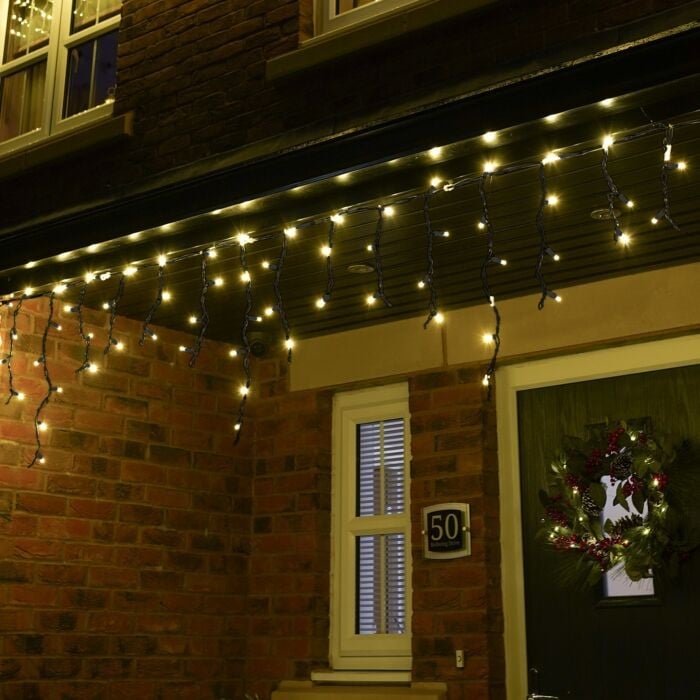 Lichidare Instalatie Craciun Profesionala de Exterior IP65, 60 m, 1440 Led-uri Mari ,Franjuri, Alb cald, Flash, Alimentator de 1.5m, Interconectabila, Fir Negru Cauciucat, 220v, Flippy [6]