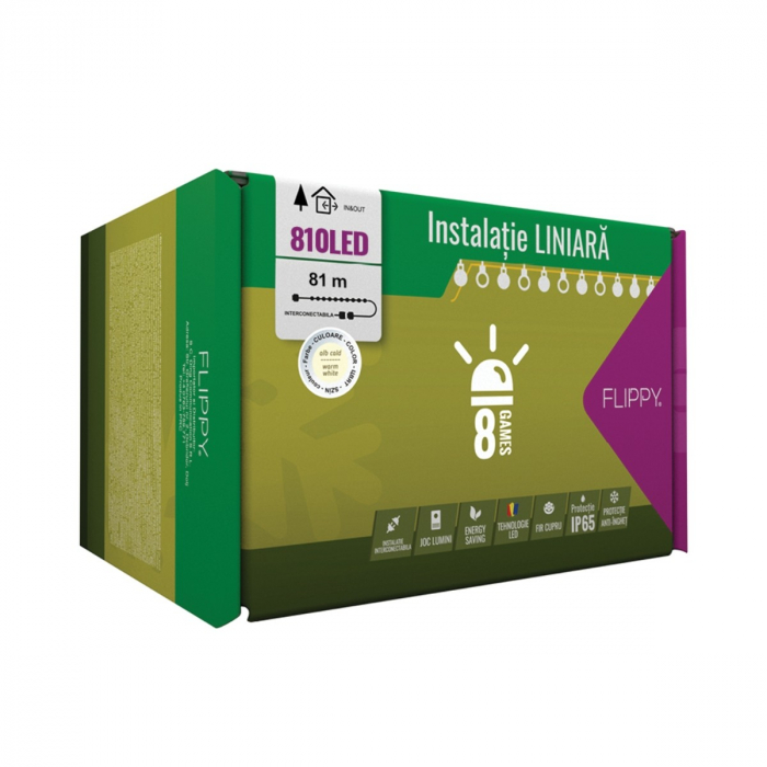 Instalatie Craciun Profesionala de Exterior IP65, 81 m, 810 Led-uri Mari ,Liniara, Alb cald, Interconectabila, Prelungitor 1.5 m inclus, Fir Negru, Flippy [1]