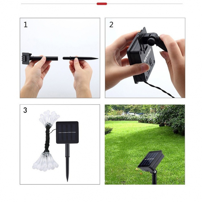 Instalatie Craciun, Solare Tip Picaturi, 50 Led-uri, 9.5 metri, Alb rece, Senzor de lumina, Flippy [3]